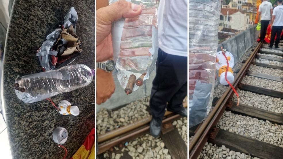 O material estava preso entre os trilhos — Foto: Reprodução