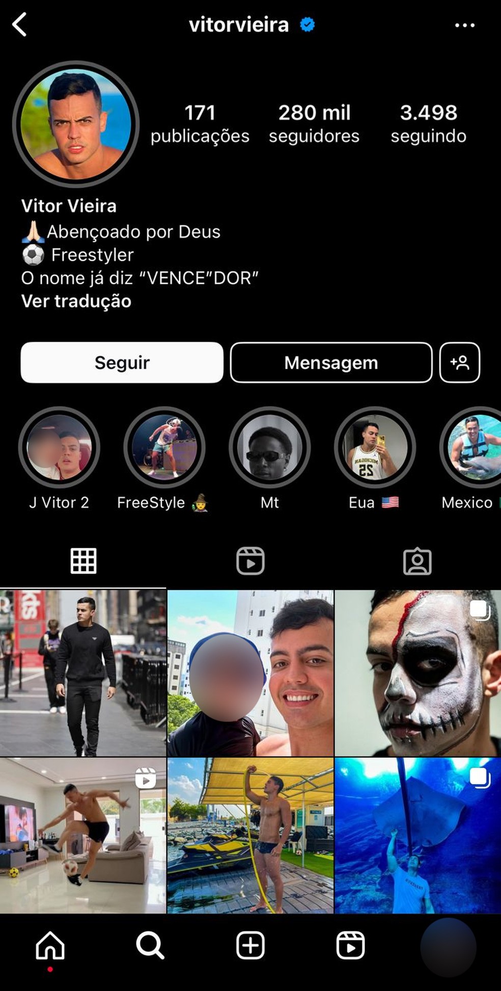 Perfil de Vitor Vieira Belarmino no Instagram, com 280 mil seguidores — Foto: Reprodução/ Instagram