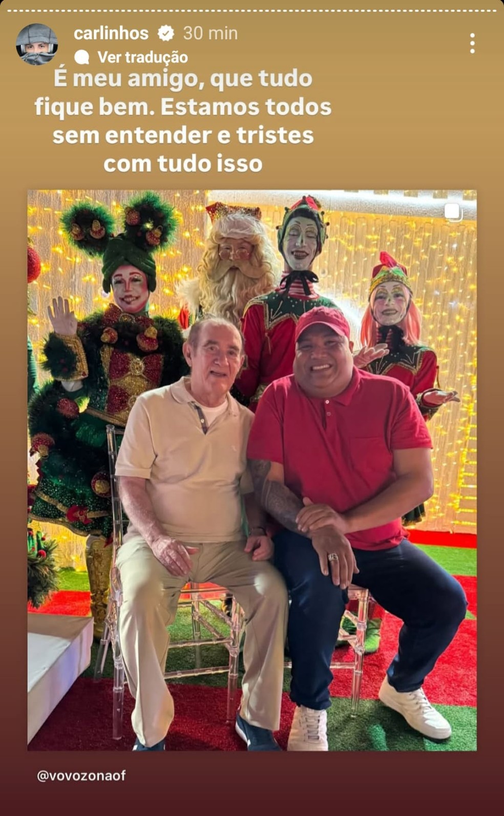 Carlinhos Maia posta mensagem para o personagem Vovozona — Foto: Reprodução/Instagram
