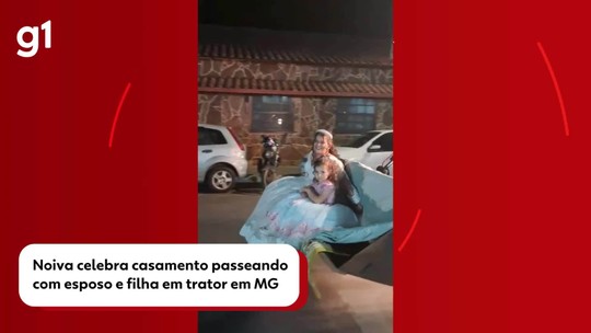 VÍDEO: 'Noiva do agro' desfila com a família em concha de trator para comemorar o casamento em MG - Programa: G1 Zona da Mata 