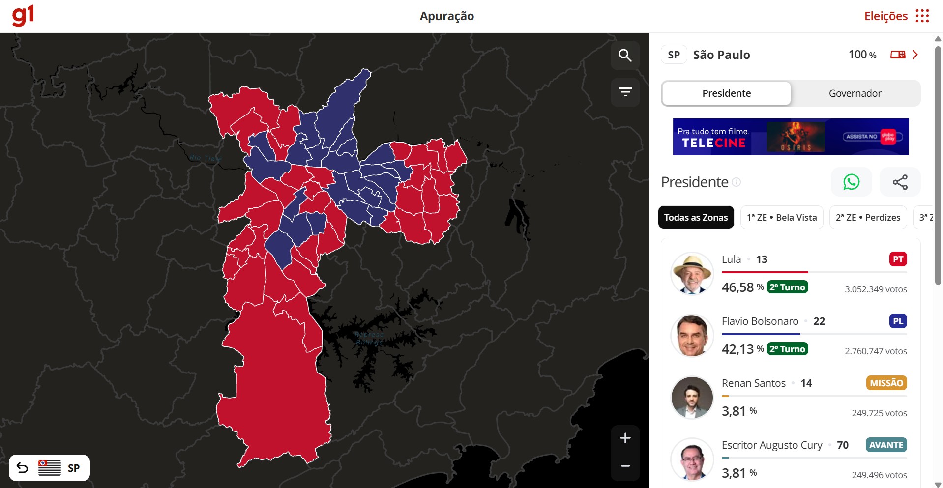 Resultado por zona eleitoral: veja no mapa como foi a votação nas capitais e principais cidades do país