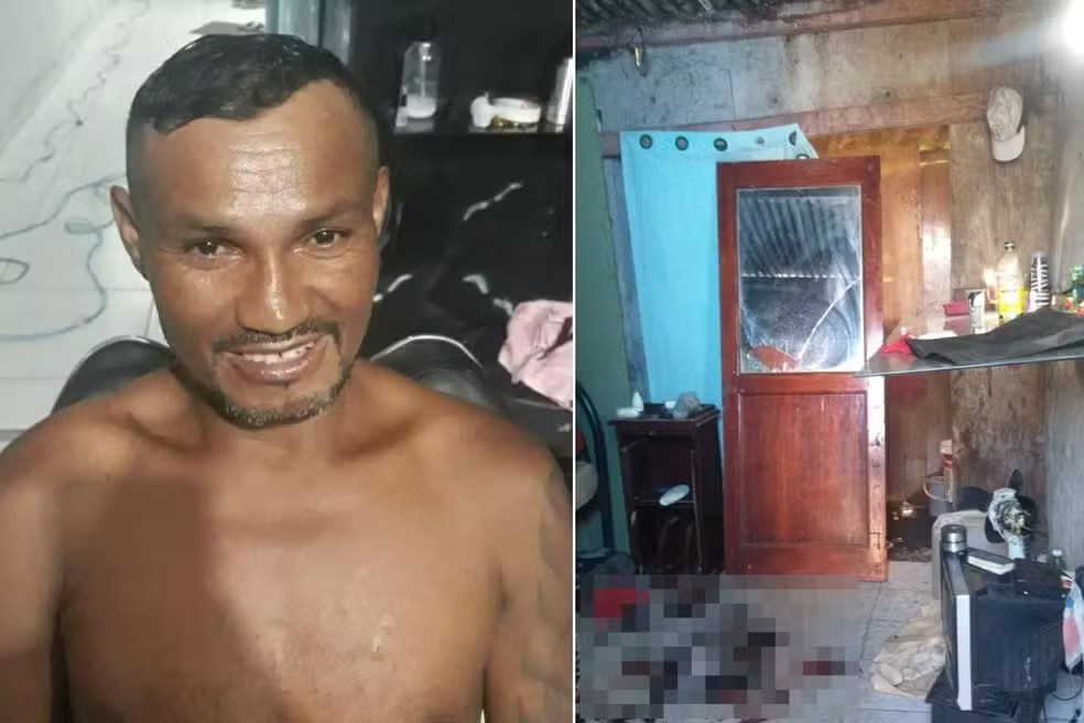 José Marcos Nunes da Silva, de 45 anos, foi morto dentro do próprio barraco na comunidade do Sambaiatuba — Foto: Arquivo Pessoal e g1 Santos