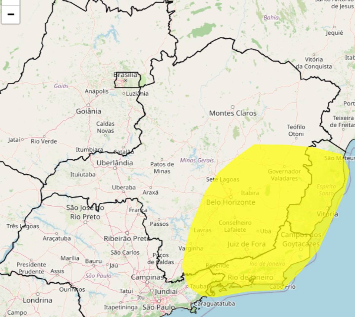 Grande BH e parte de MG ficam sob aviso do Inmet de perigo potencial para tempestades 
