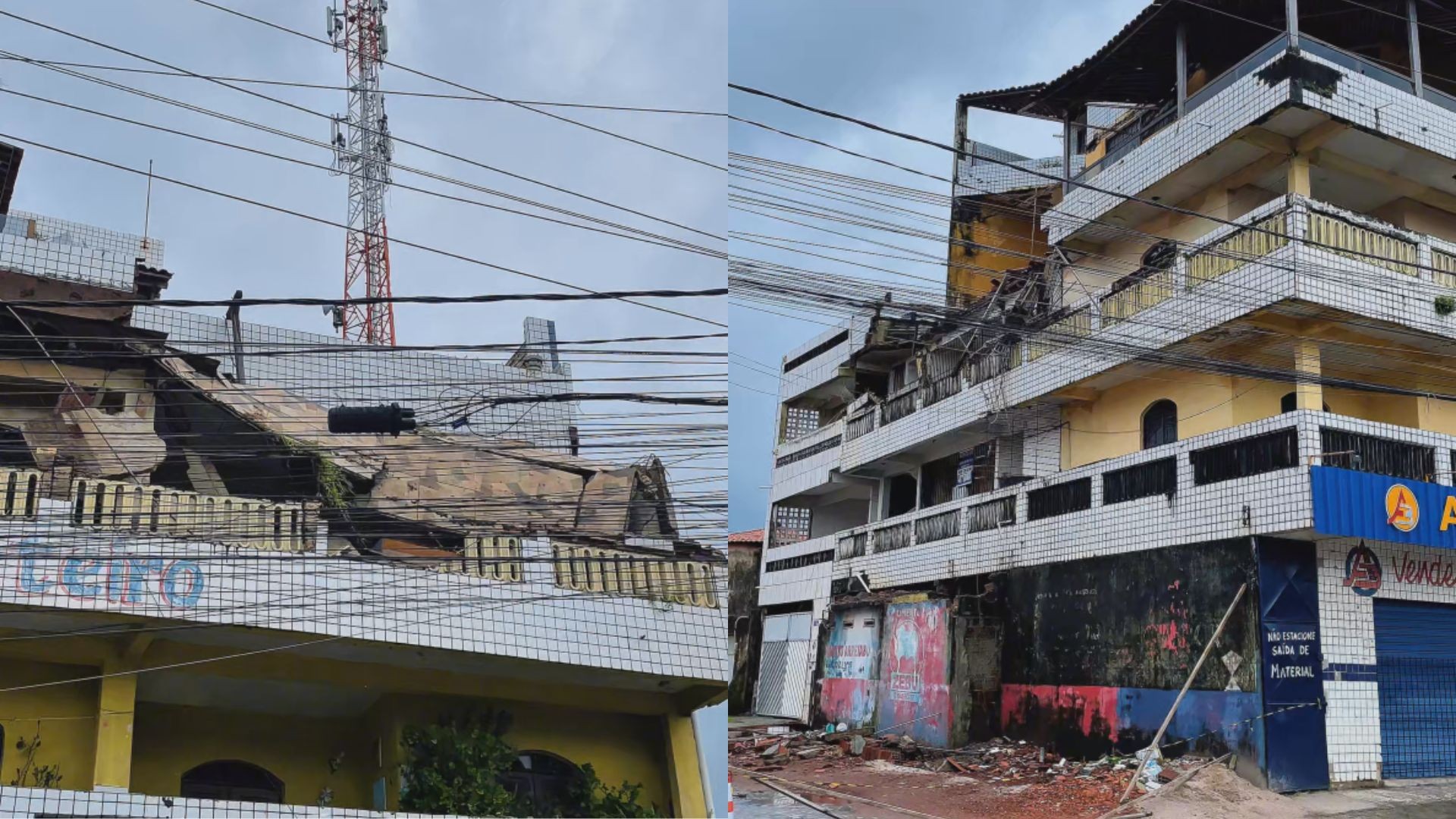 Laje de armazém de construção desaba no Grande Recife; vídeo mostra destroços