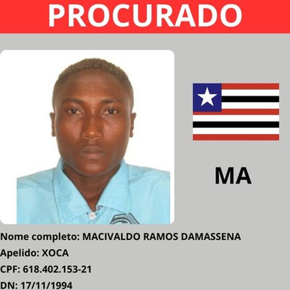 Macivaldo Ramos Damassena faz parte da 'Lista Vermelha' como um dos criminosos mais procurados do país — Foto: Reprodução/Ministério da Justiça e Segurança Pública