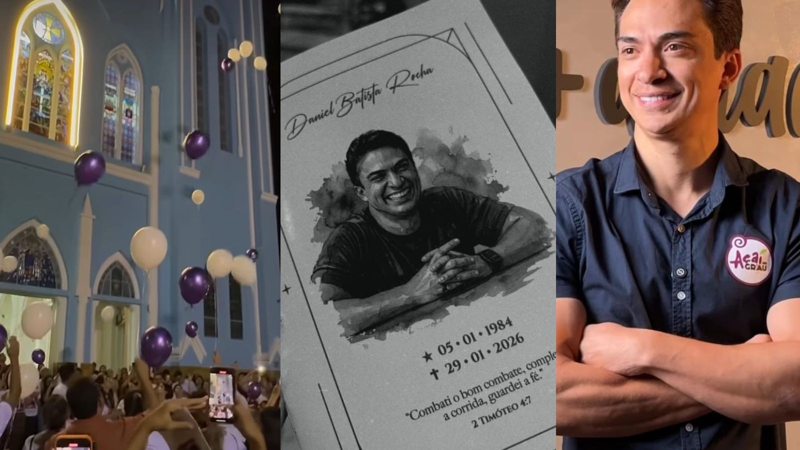 Missa de 7° dia de Daniel Rocha, fundador do Açaí no Grau, tem homenagens com balões no PI