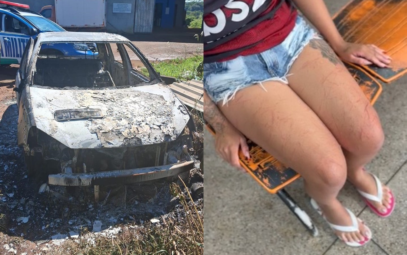 Casal é perseguido a tiros, foge para mata e tem carro incendiado em Goiânia