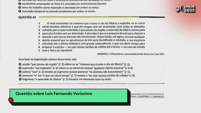 Enem 2025: correção da questão de linguagens sobre Luís Fernando Veríssimo