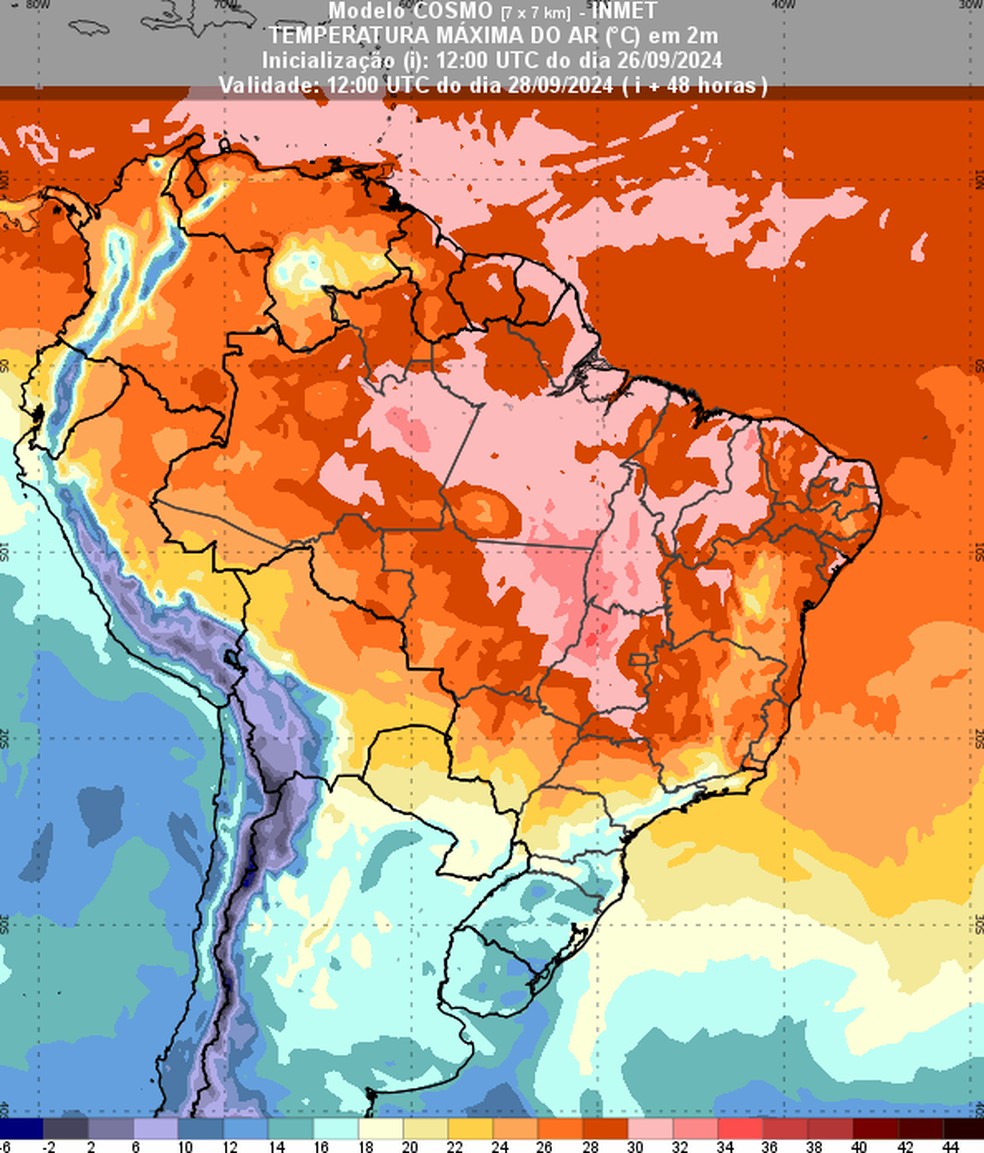 Centro-Sul deve ter temperaturas mais amenas no sábado (28) com avanço da frente fria. — Foto: Inmet
