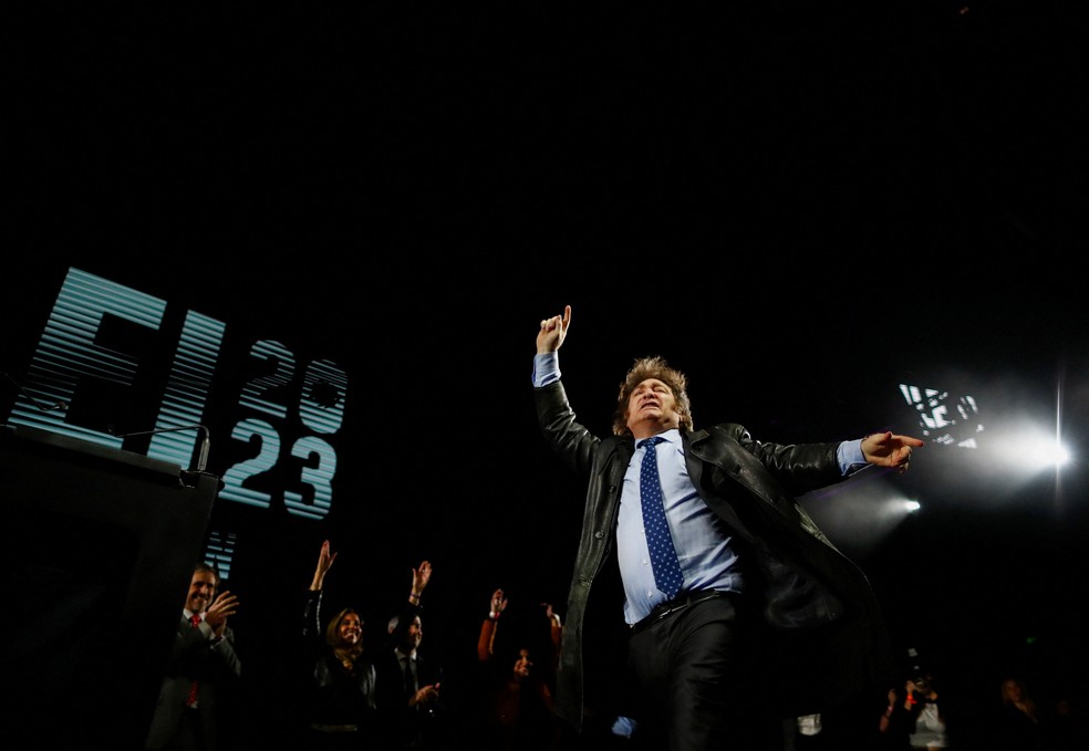 Javier Milei durante evento político em Buenos Aires no dia 7 de agosto de 2023 — Foto: Agustin Marcarian/REUTERS