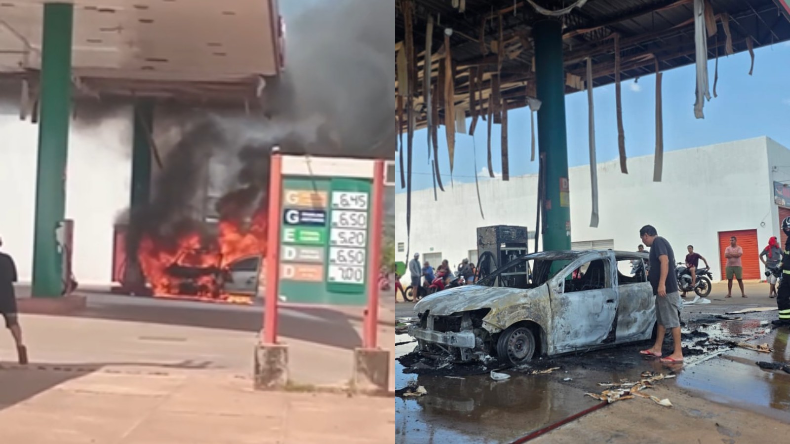 Carro pega fogo a 1 metro de bomba de combustível e destrói estrutura de posto no PI
