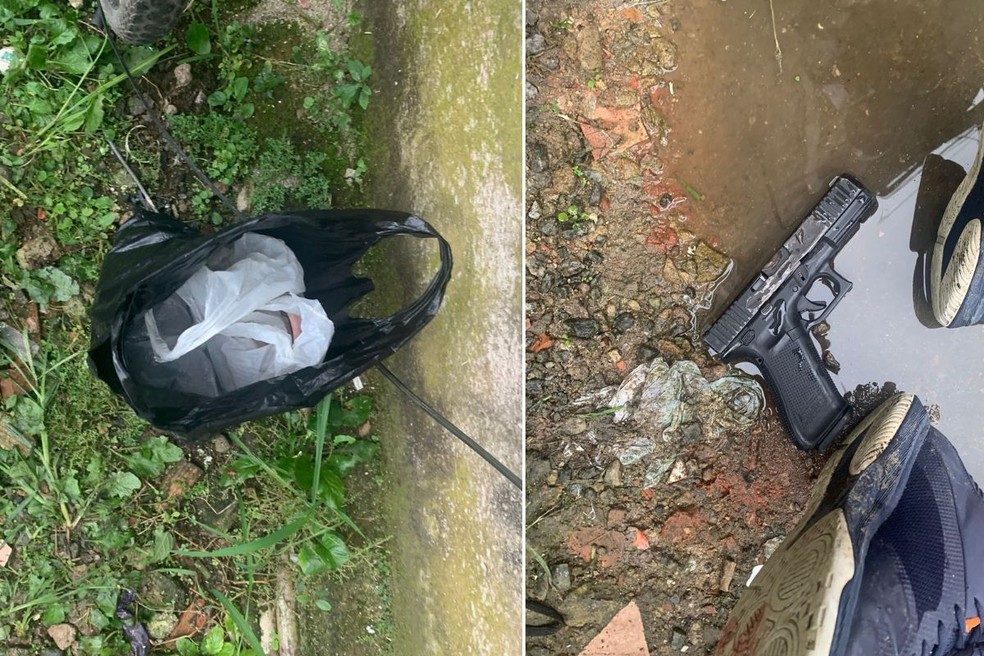 Itens que teriam sido encontrados com o homem morto pelo BAEP em Guarujá (SP) — Foto: Redes sociais