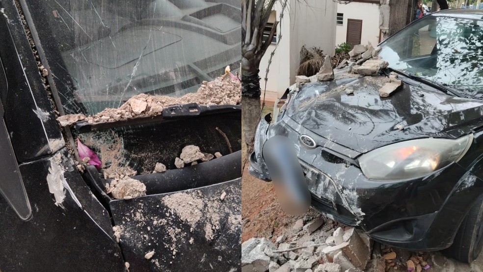 Como ficou a frente do carro de Emanoel após a batida em Araçatuba (SP) — Foto: Arquivo pessoal