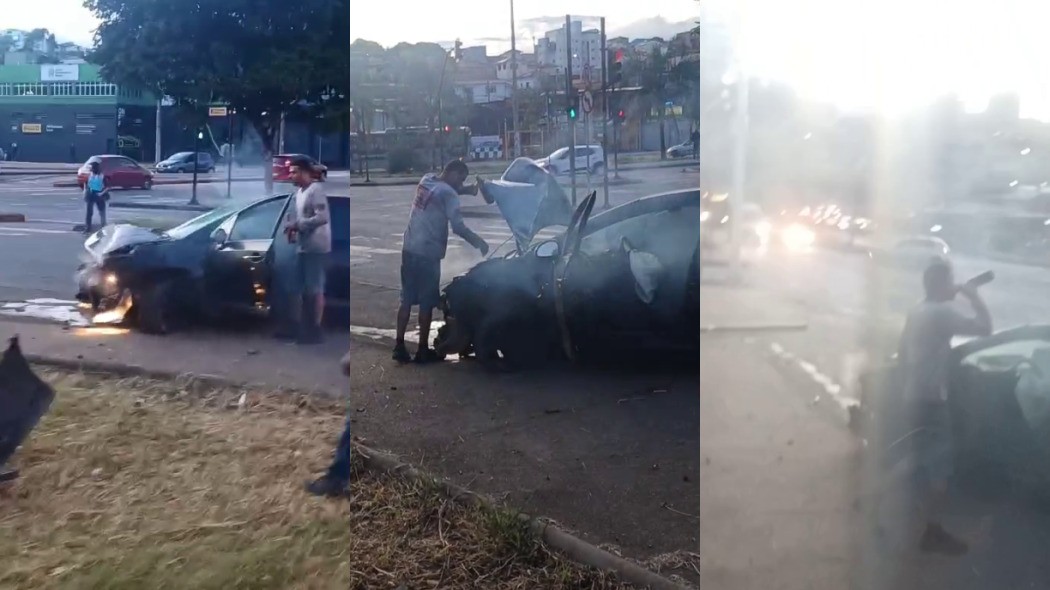VÍDEO: Motorista bate carro em semáforo e desce do veículo bebendo cerveja