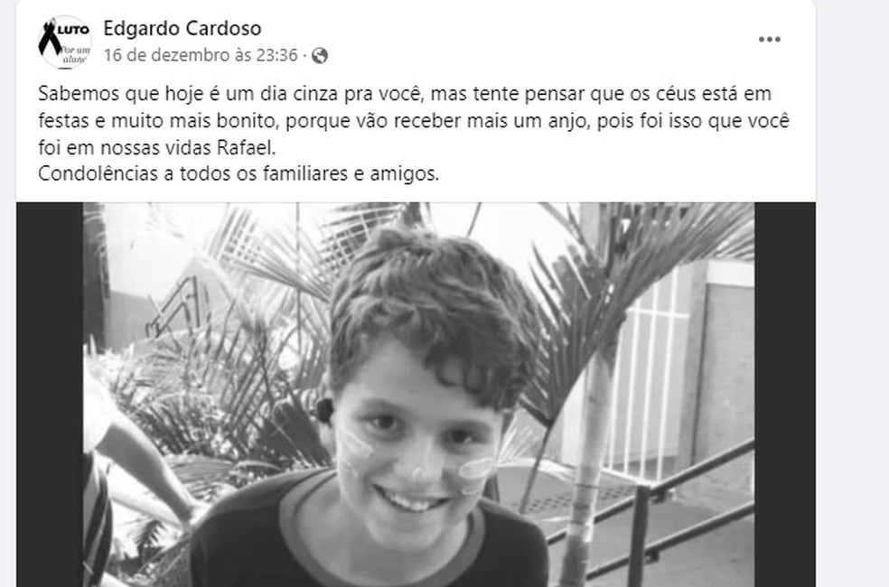 A escola em que Rafael estudava em Sarutaiá (SP) declarou luto nas redes sociais — Foto: Reprodução