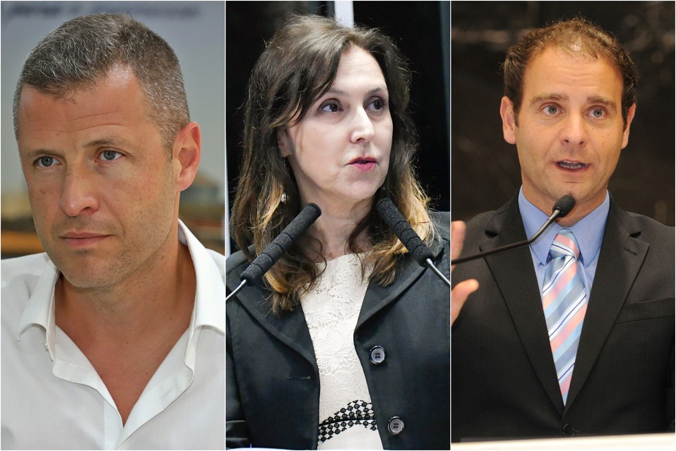 Da esquerda para a direita: Ricardo Castellar de Faria, Maria Cristina Frias e José Mario Caprioli dos Santos. — Foto: Adilvan Nogueira/Governo do Tocantins/Divulgação | Geraldo Magela/Agência Senado | Guilherme Dardanhan/ALMG/Divulgação