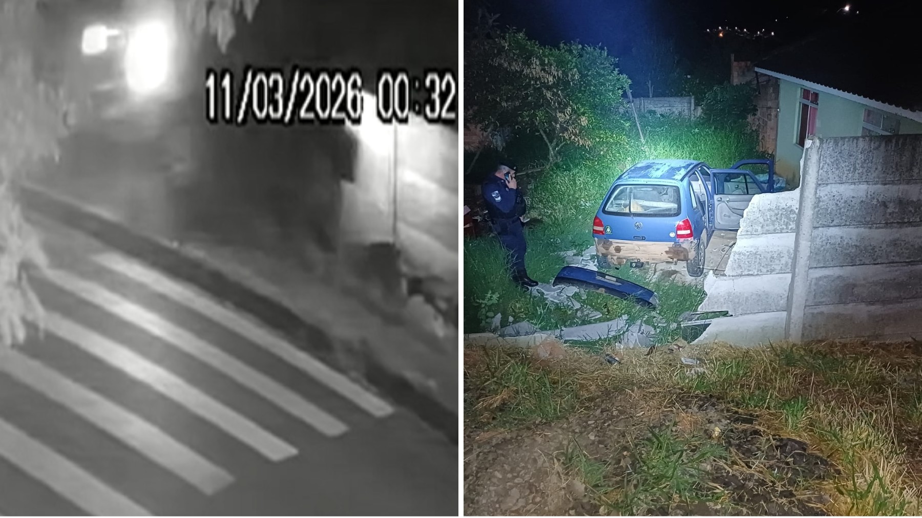 VÍDEO: motorista derruba muro e invade terreno de casa para fugir de guardas, no Paraná