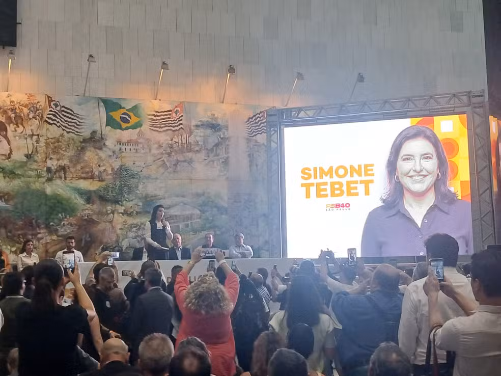 Simone Tebet se filia ao PSB — Foto: Isabela Leite/GloboNews
