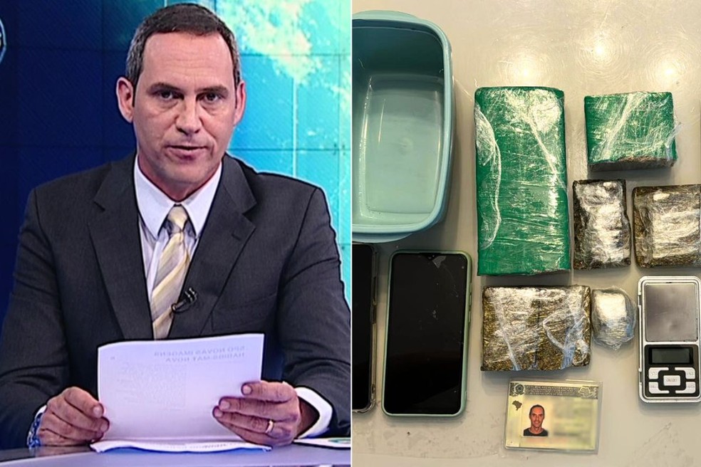 Ex-apresentador de telejornal, Marcelo Carrião foi preso em flagrante por tráfico de drogas — Foto: Reprodução e Divulgação/Polícia Civil