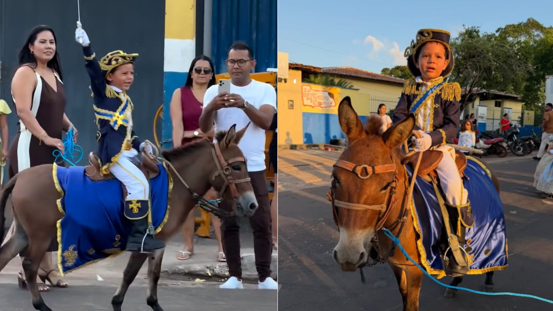 Aluno viraliza ao recriar Grito da Independência montado em burrinho durante desfile no MA