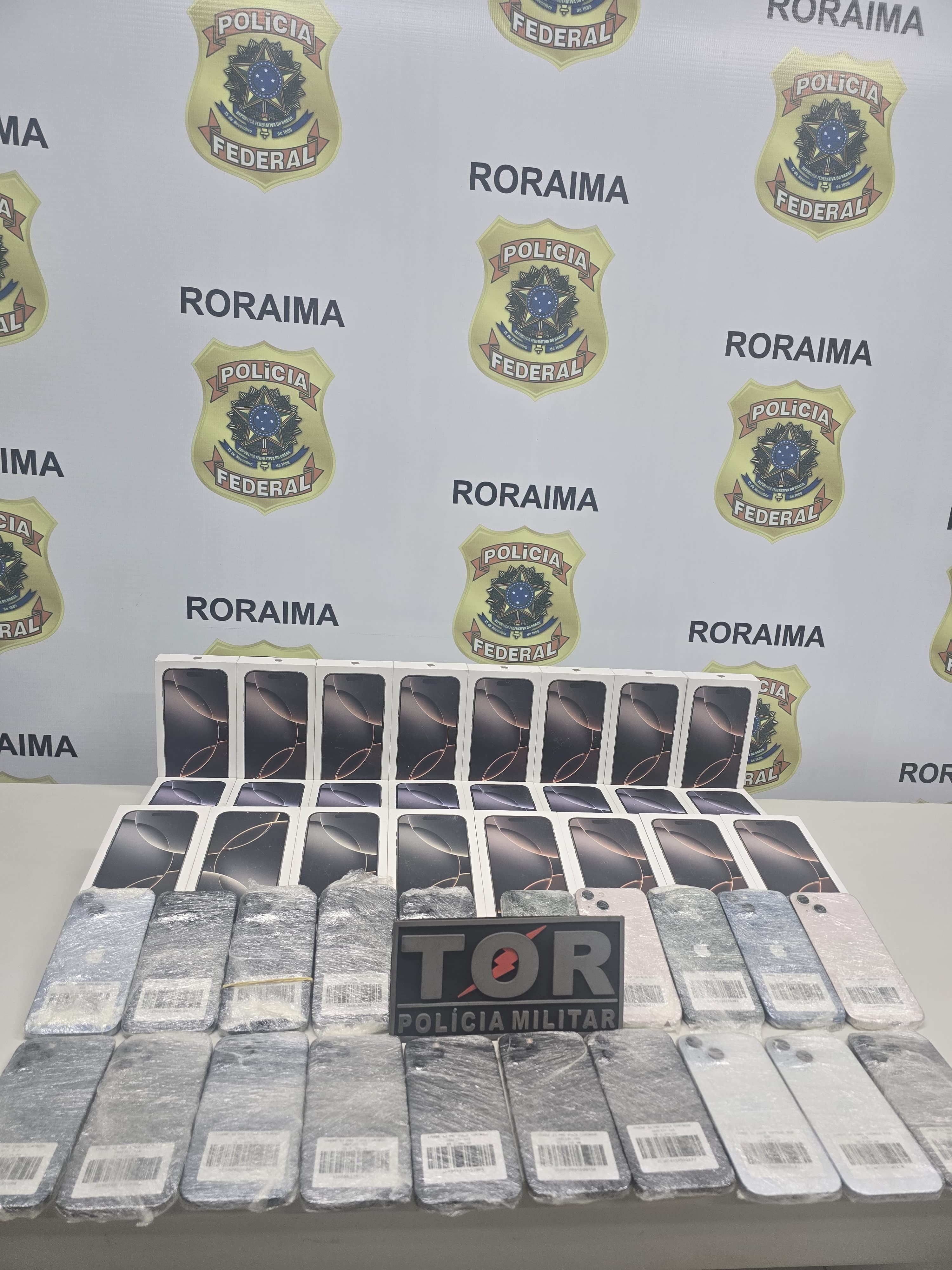 Polícia apreende 44 iPhones sem nota fiscal avaliados em R$ 300 mil na BR-174, em Roraima