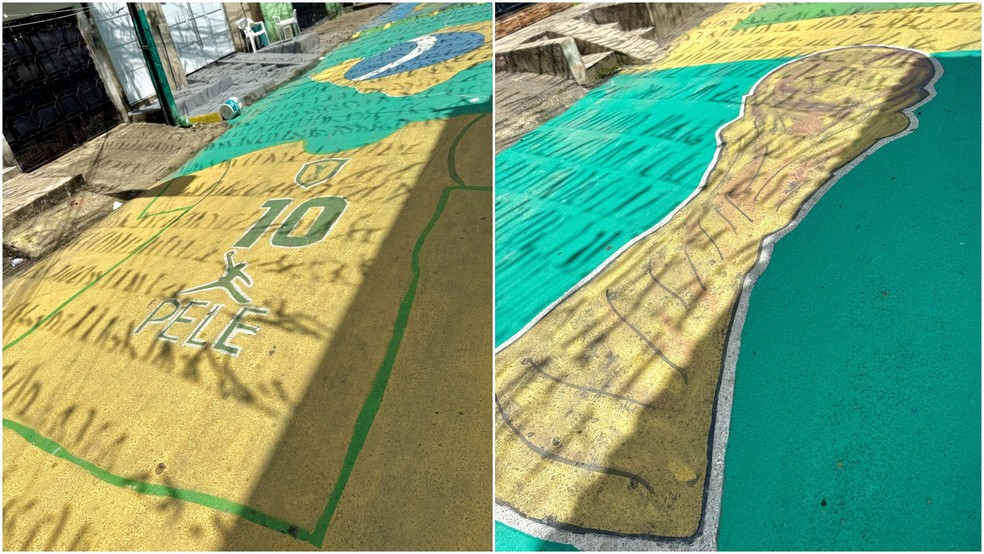 Cenário é composto por bandeirinhas verdes e amarelas, além de pinturas com símbolos da Seleção Brasileira. — Foto: Gleisiane Rodrigues/ Arquivo pessoal