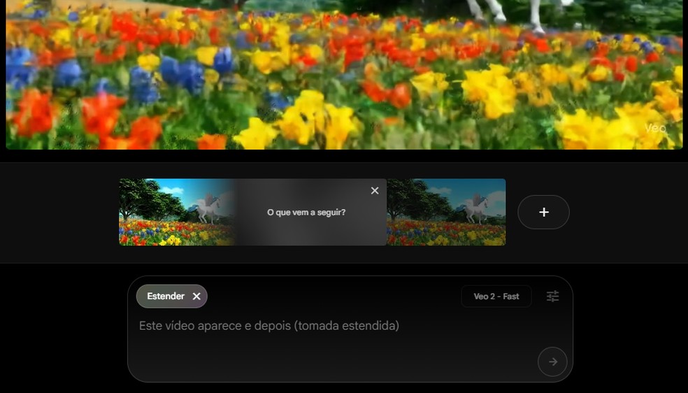 Área onde o usuário pode inserir comandos para criar seus vídeos. — Foto: Reprodução/Google Flow