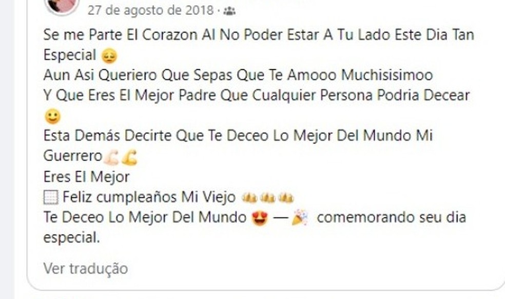 O filho de Juan republicou uma mensagem que fez para comemorar o aniversário do pai, em 2018. — Foto: Reprodução