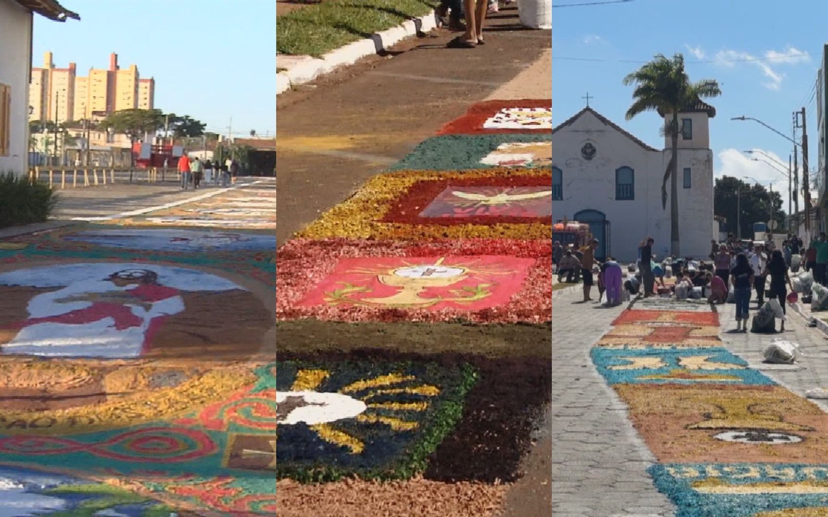 Tapetes de Corpus Christi cobrem ruas, formam ‘manto’ e emocionam fiéis em Goiás; veja