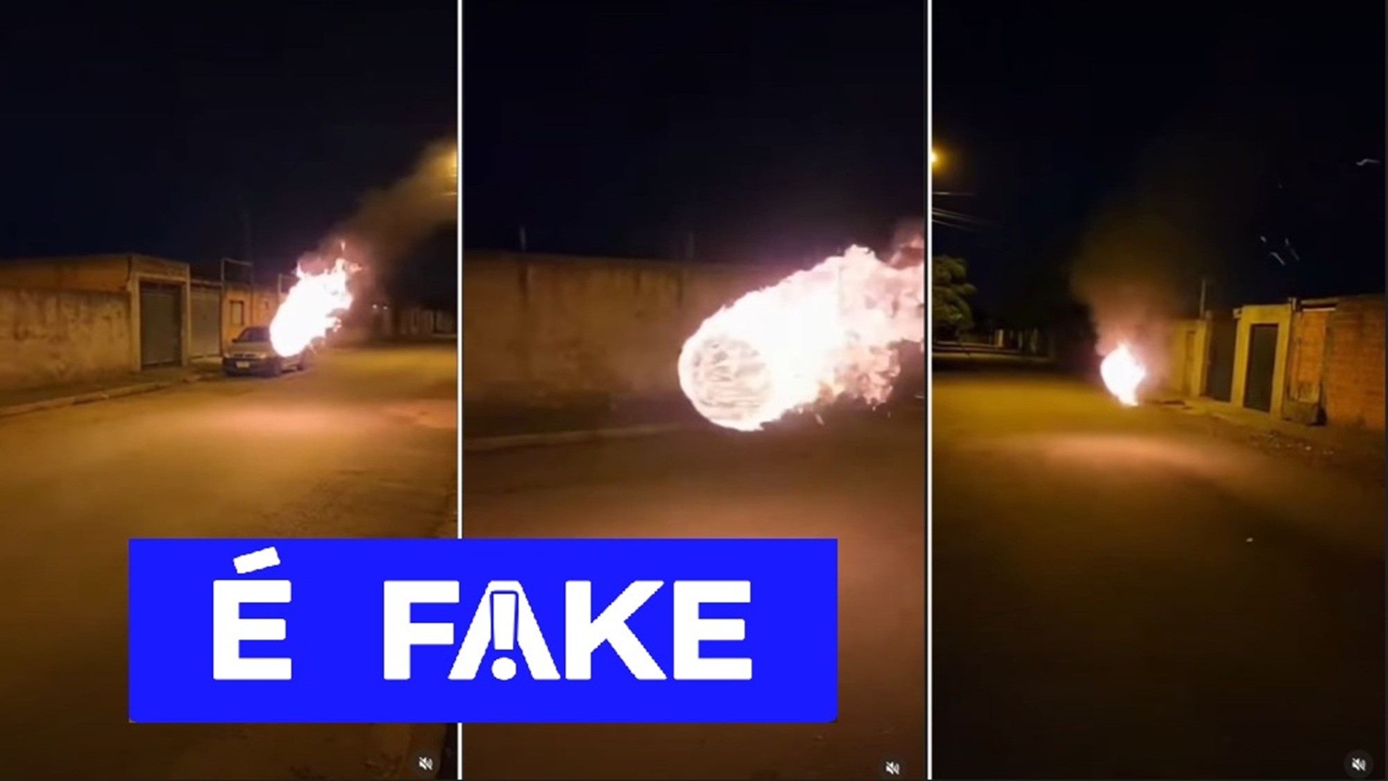 É #FAKE vídeo que mostra bola de fogo passando à noite em rua residencial; cenas foram criadas com IA