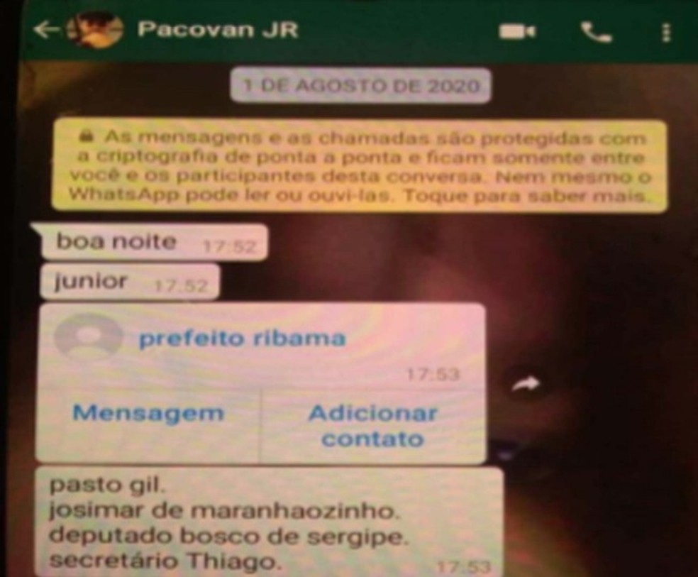 Mensagem de agiota mostra lista de deputados que teriam participado de esquema de venda de emendas — Foto: Reprodução/Relatório da PF