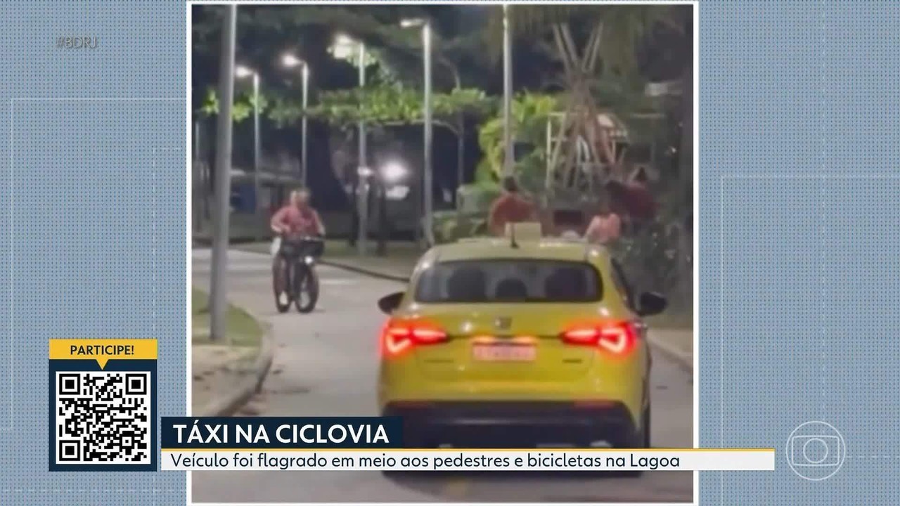 Táxi é flagrado circulando entre pedestres em ciclovia na Lagoa Rodrigo de Freitas; VÍDEO