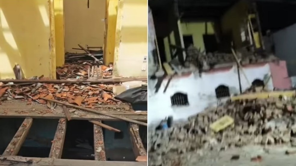 Estrutura desabou. Prefeitura investigas as causas e prepara laudo técnico pós-sinistro — Foto: Reprodução