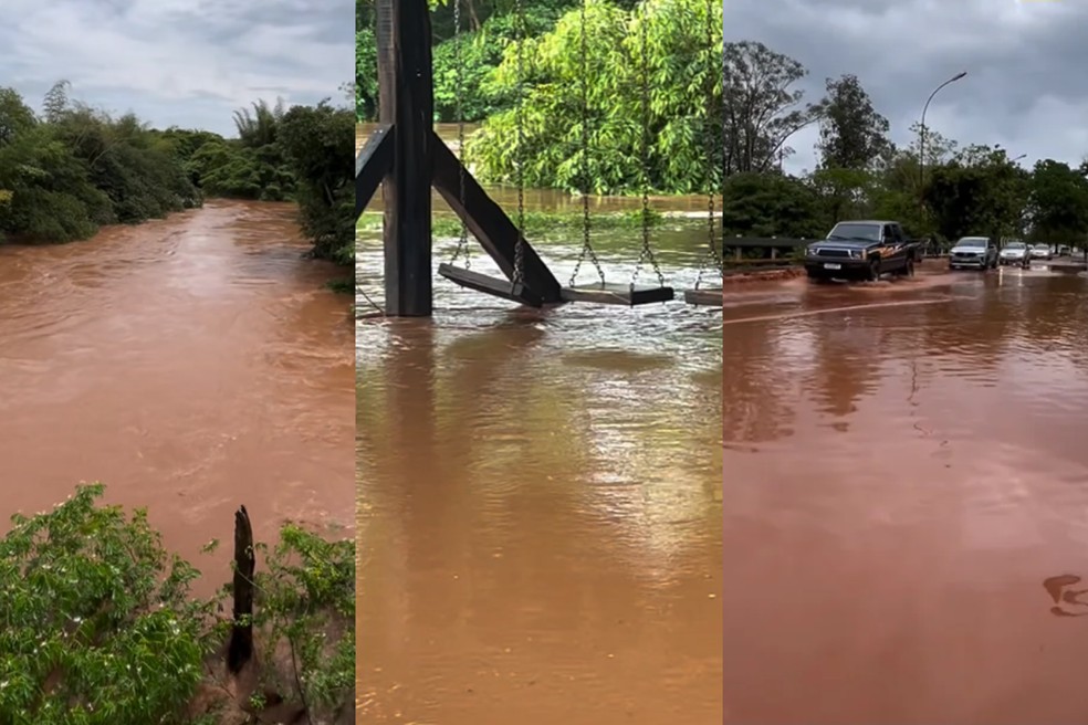 Rio Apa transbordou após chuvas em Bela Vista — Foto: Prefeitura de Bela Vista