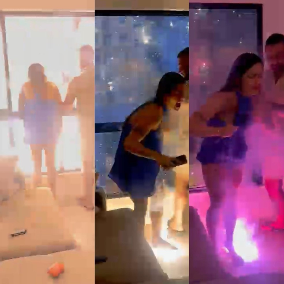 Momento em que turista foi atingida dentro do apartamento por fagulha dos fogos — Foto: Reprodução/Redes sociais