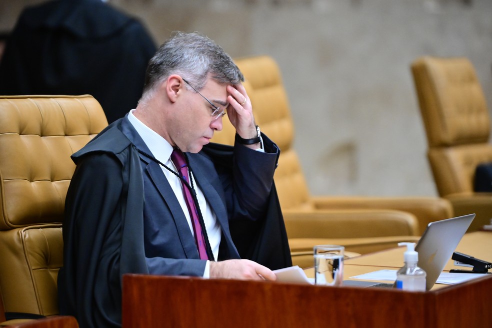 Ministro André Mendonça pede vista na votação do marco temporal. Nesta quarta (7) o Supremo Tribunal Federal retoma a votação o Marco Temporal para definir se é constitucional ou não. A votação conta com a presença de lideranças Indígenas como Cacique Raoni e Ministra Sonia Guajajara. — Foto: Ton Molina/Estadão Conteúdo