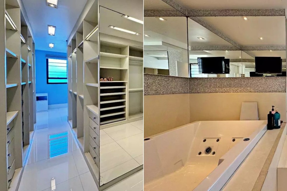 Suíte master da cobertura de Robinho tem closet e banheira — Foto: Divulgação/Prime Santos Imóveis