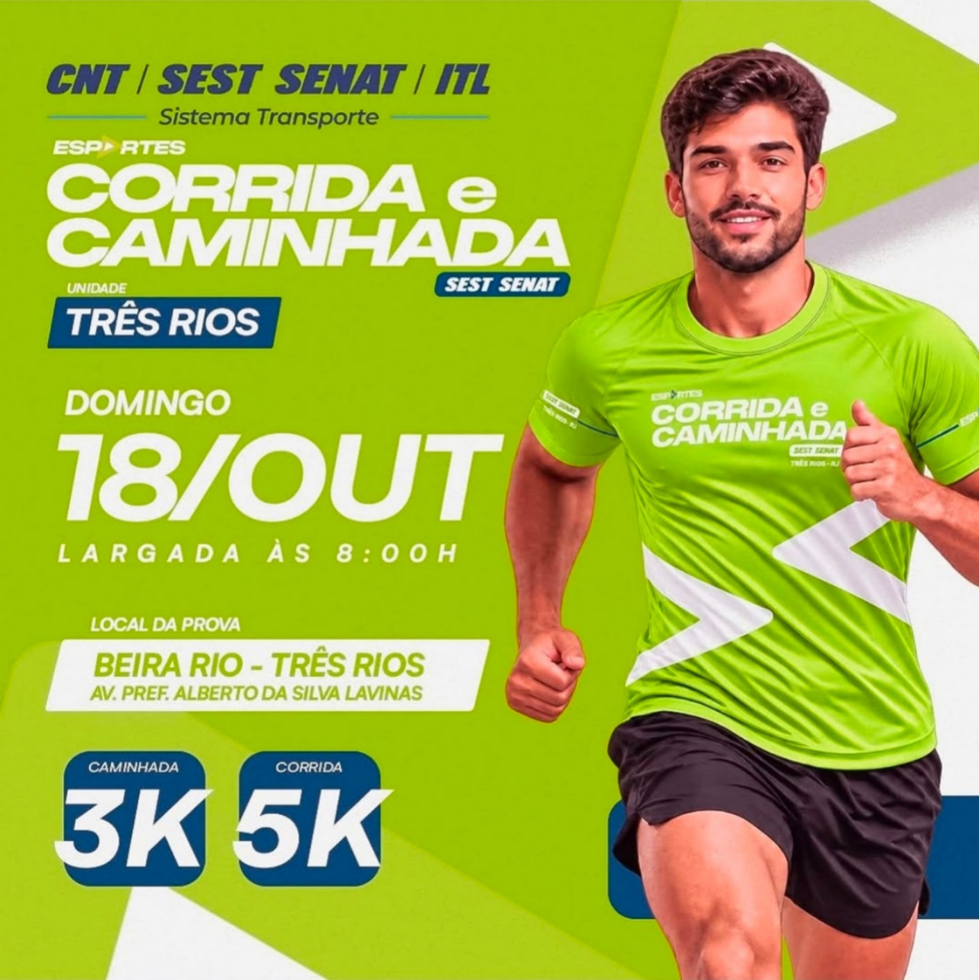 Três Rios recebe corrida e caminhada do Sest Senat neste domingo
