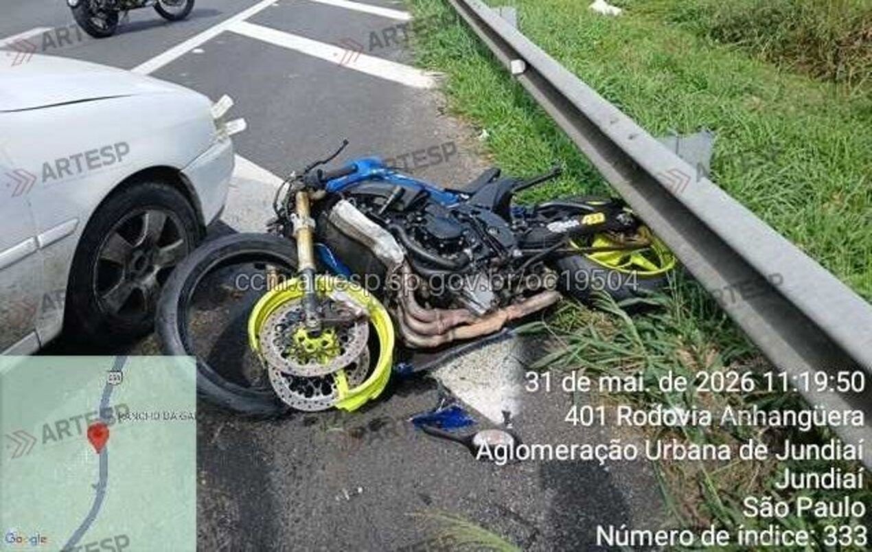 Motociclista morre ao perder o controle da direção e bater contra carro em rodovia de Jundiaí