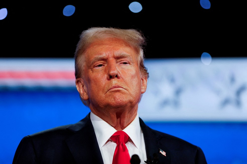 Donald Trump durante debate presidencial, nos Estados Unidos, em 27 de junho de 2024 — Foto: REUTERS/Marco Bello