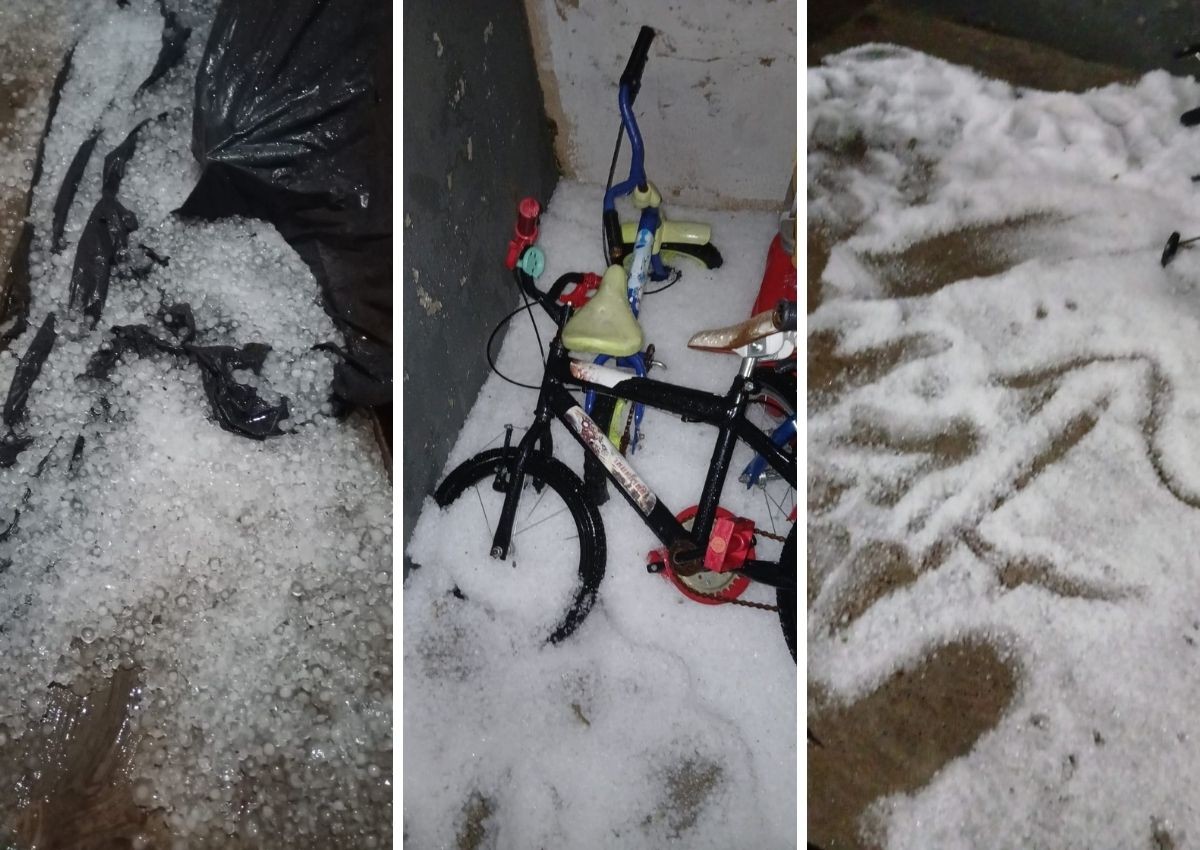 Temporal com granizo em Sumaré tem queda de estrutura de loja, árvore sobre carro e alagamentos