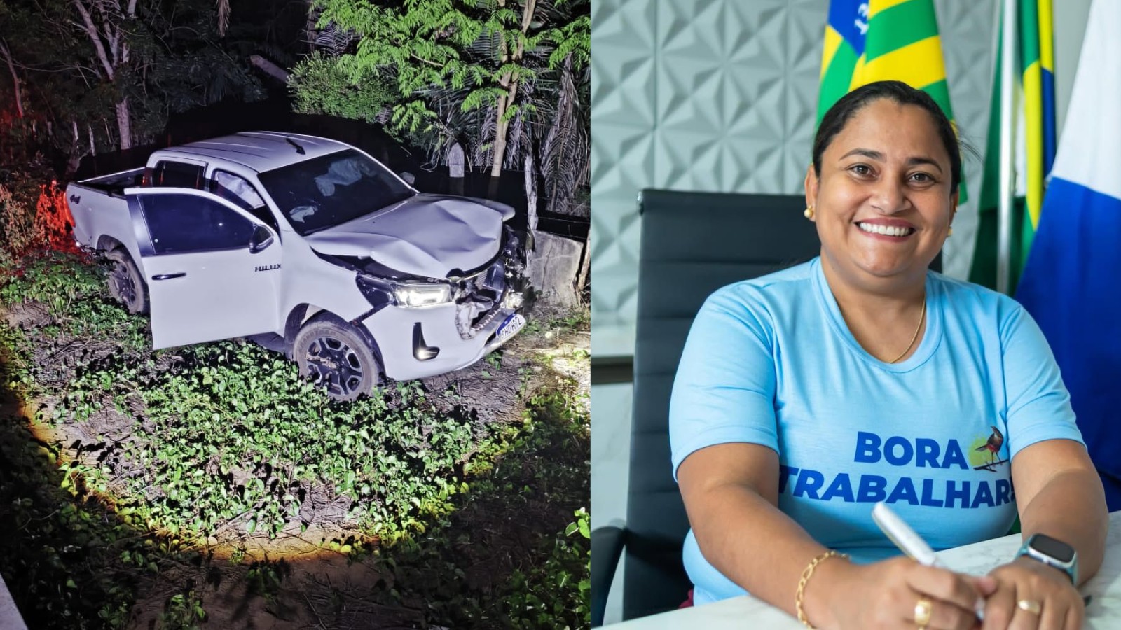 Prefeita grávida de cidade do PI sofre acidente após bater carro em vaca