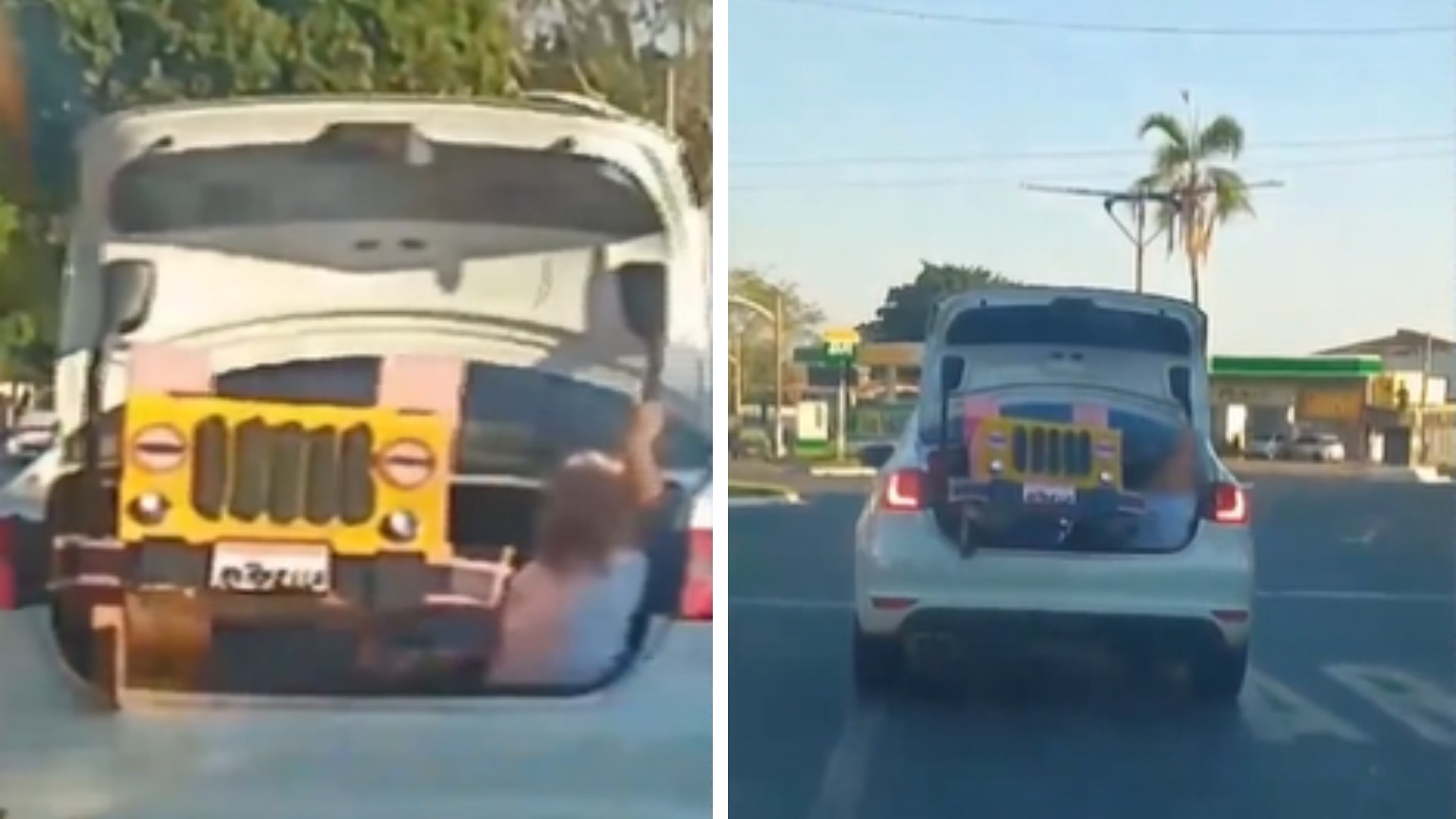 Menina é transportada no porta-malas de carro junto com maquete, em Inhumas; vídeo