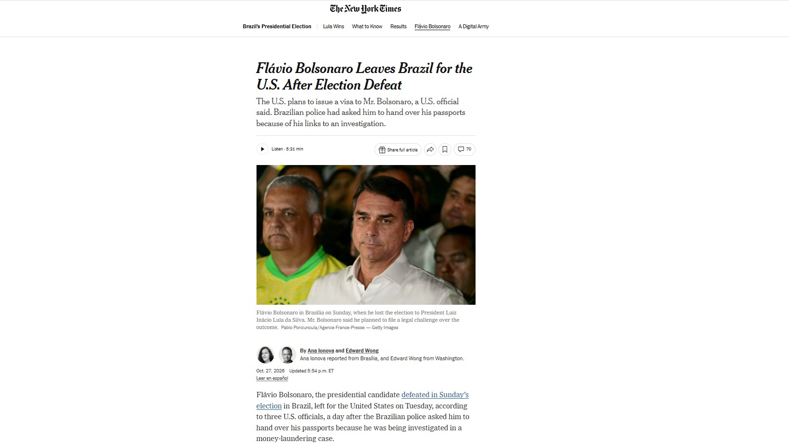 Imprensa internacional dá destaque à suspeita de fuga de Flávio Bolsonaro após derrota eleitoral