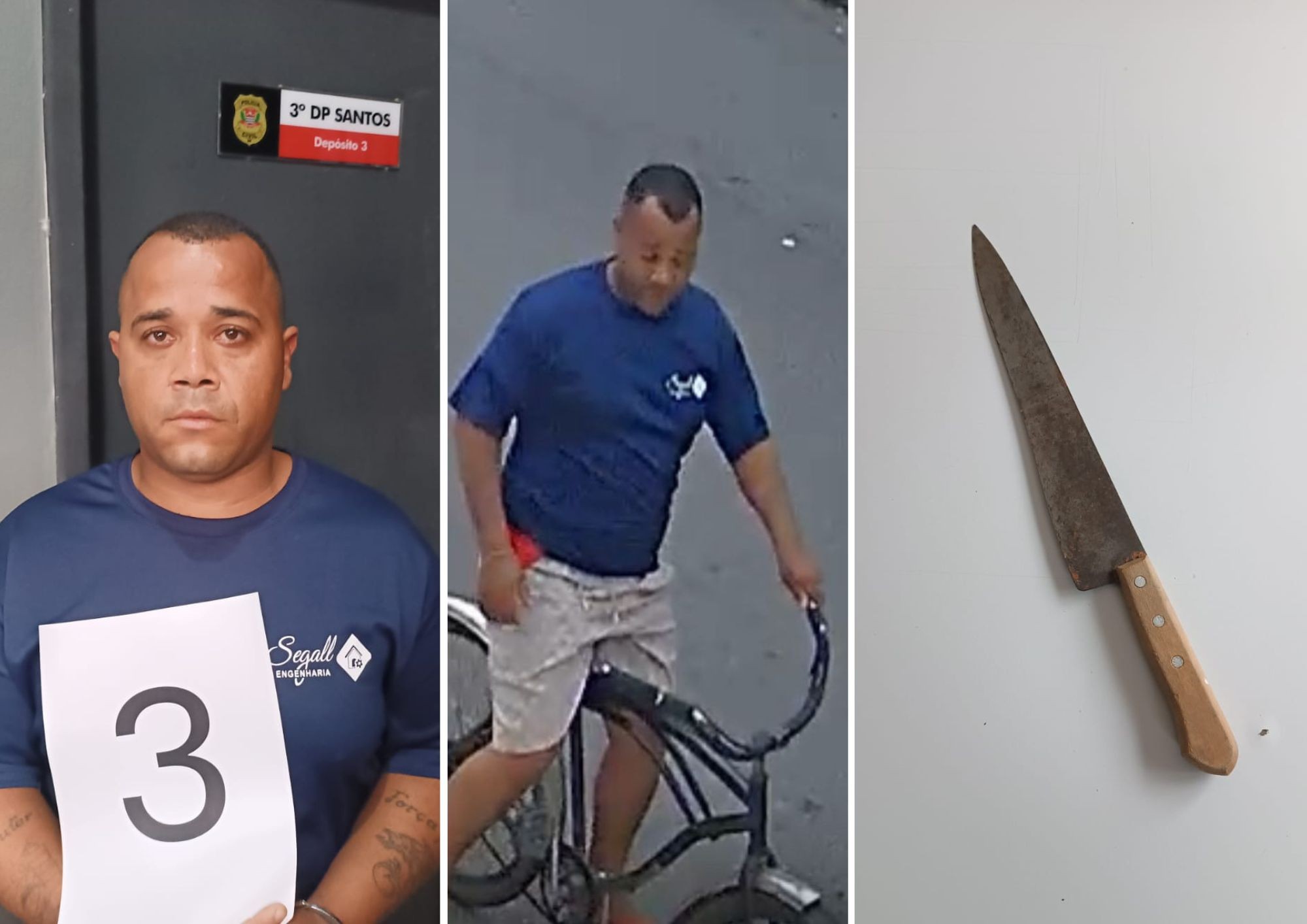 Homem rouba joias de advogada em Santos e foge de bicicleta; câmera flagra abordagem
