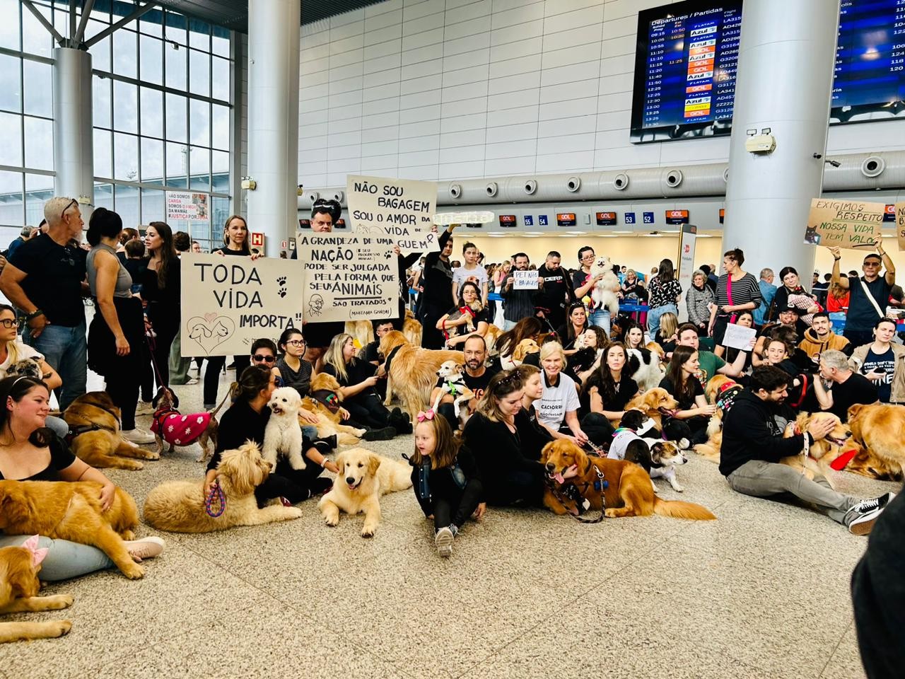 Cão Joca: aeroporto de Porto Alegre é palco de protesto por morte de animal após falha em transporte
