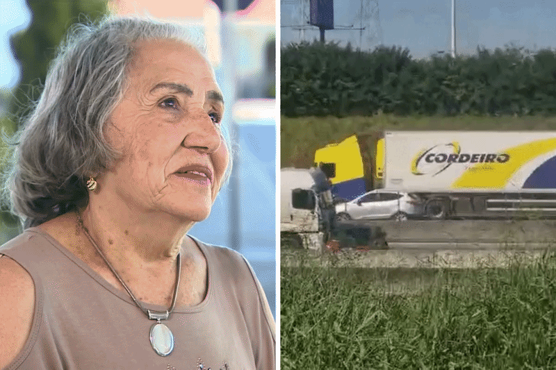 Idosa de 83 anos diz que agarrou terço e rezou enquanto carro era arrastado por carreta na Dutra: 'Saí tremendo'