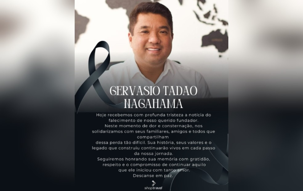 Agência de viagens fundada por Gervasio lamenta morte do homem em uma publicação feita nas redes sociais na quinta-feira (5) — Foto: Reprodução/Redes sociais