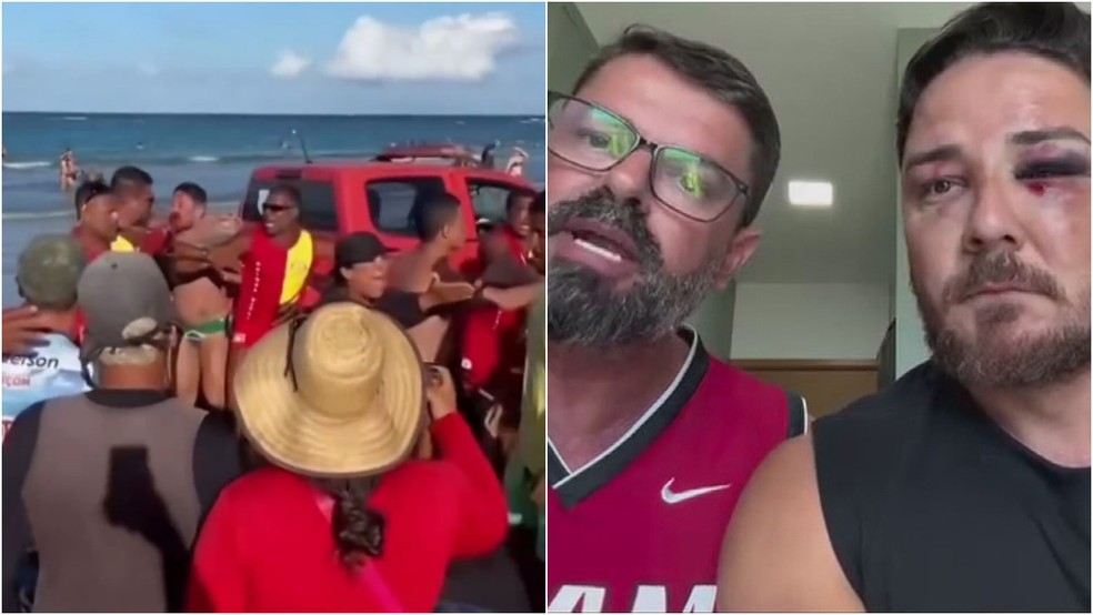 Turistas do Mato Grosso denunciam agressões por comerciantes na praia de Porto de Galinhas — Foto: Reprodução/TV Globo