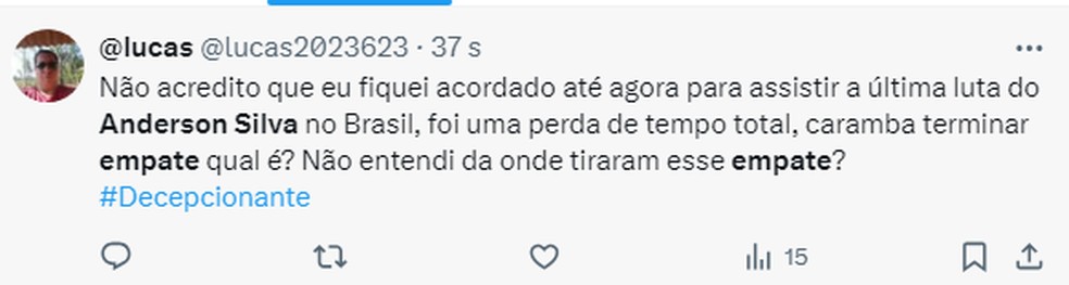 Comentário sobre luta de Anderson Silva — Foto: Reprodução/Twitter